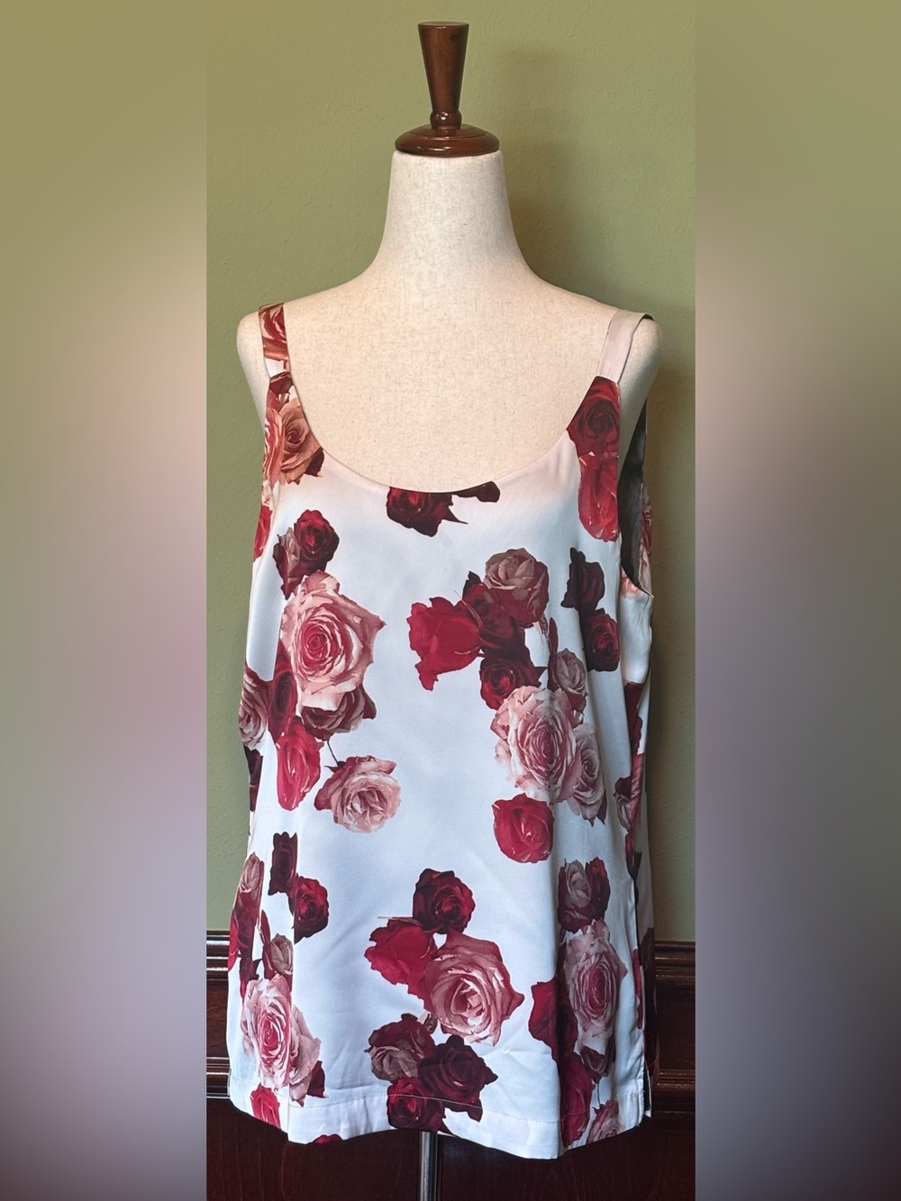 White House Black Market White Floral Rose Print reversible Camisole
